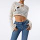Women's Openwork Crochet Knit Cropped Tops Long Sleeve Autumn Sweater Tops