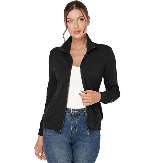 Women's Zip up Sweatshirts Jacket Stand Collar Long Sleeve Running Track Jacket with Pockets