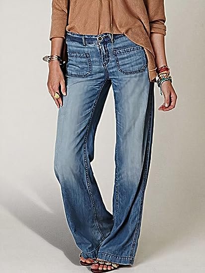 Women's Pocket Detail Wide Leg Jeans Low Waist Vintage Pants