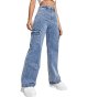Women's High Waist Cargo Jeans Flap Pocket Wide Leg Denim Pants