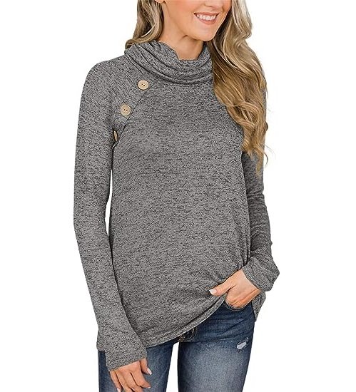 Womens Casual Long Sleeve Cozy High Neck Solid Sweatshirt with Pocket