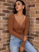 Women's Fall Clothes Sexy Twist Knot Top Ribbed Knit Long Sleeve Pullover Sweater Tops