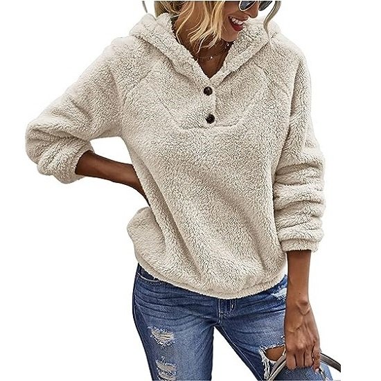 Winter Women's Plush Fleece Hoodie Sweatshirt Casual Long Sleeve Pullover With Pockets