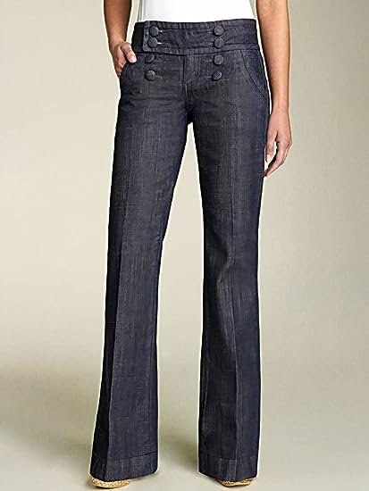 Women’s Jeans Solid Double Breasted Pocket Straight Leg Jeans